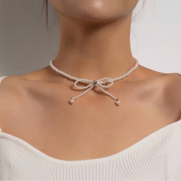2/$30🌵 Princesscore Dainty Faux Pearl Bow Choker Necklace Fairycore Kawaii NEW - Picture 4 of 11
